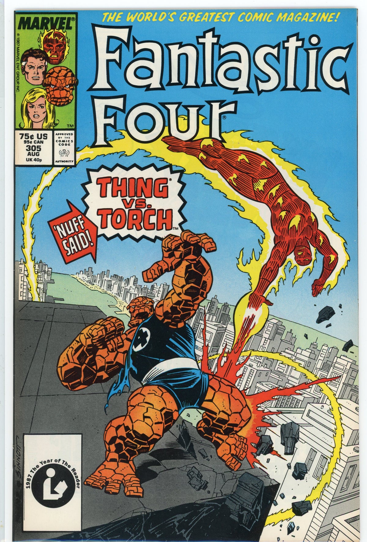 FANTASTIC FOUR #305 NM INCREDIBLE BATTLE COVER GREAT LOOKING SHEEN