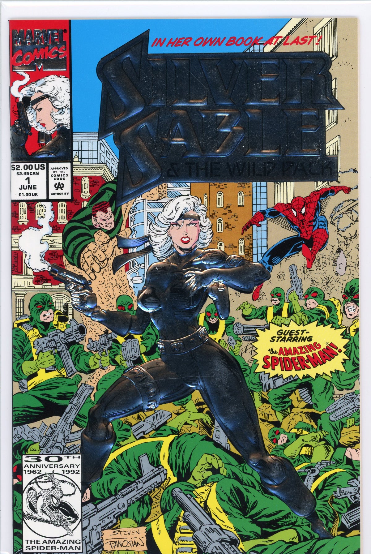 SILVER SABLE AND THE WILD PACK #1 EMBOSSED COVER NM GREAT SPIDEY APP.