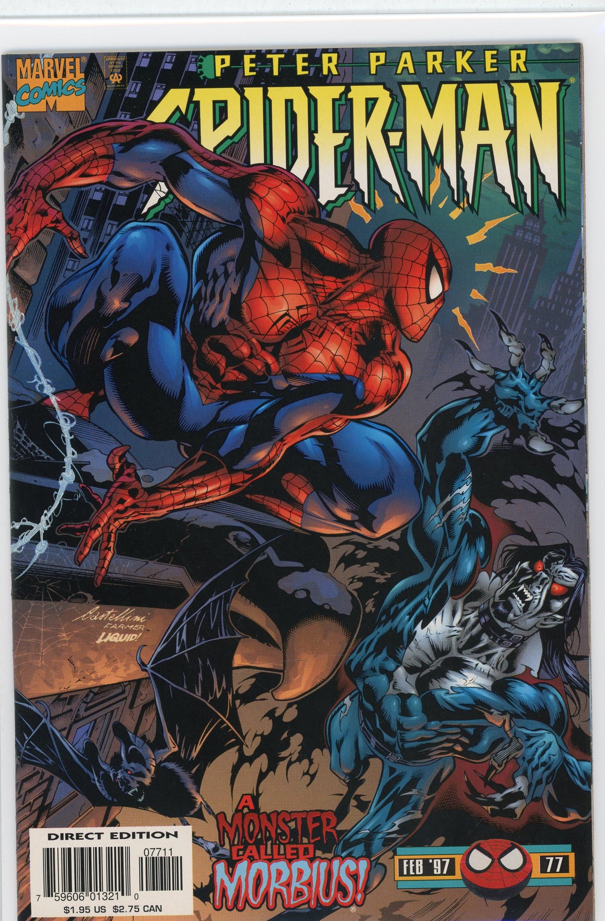 PETER PARKER SPIDERMAN #77 NM MORBIUS APP. INCREDIBLY GLOSSY SHEEN