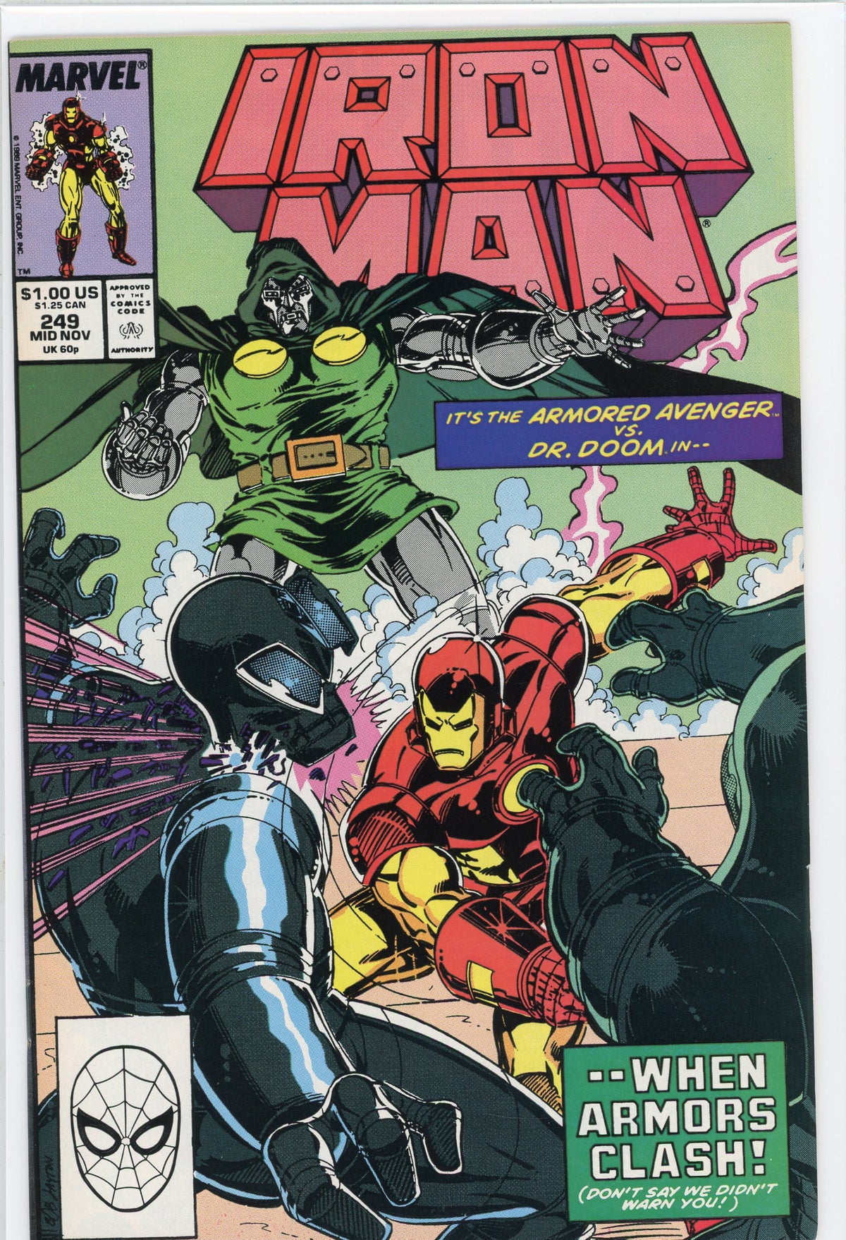 IRON MAN #249 NM GREAT DOCTOR DOOM APP. STUNNING BATTLE COVER