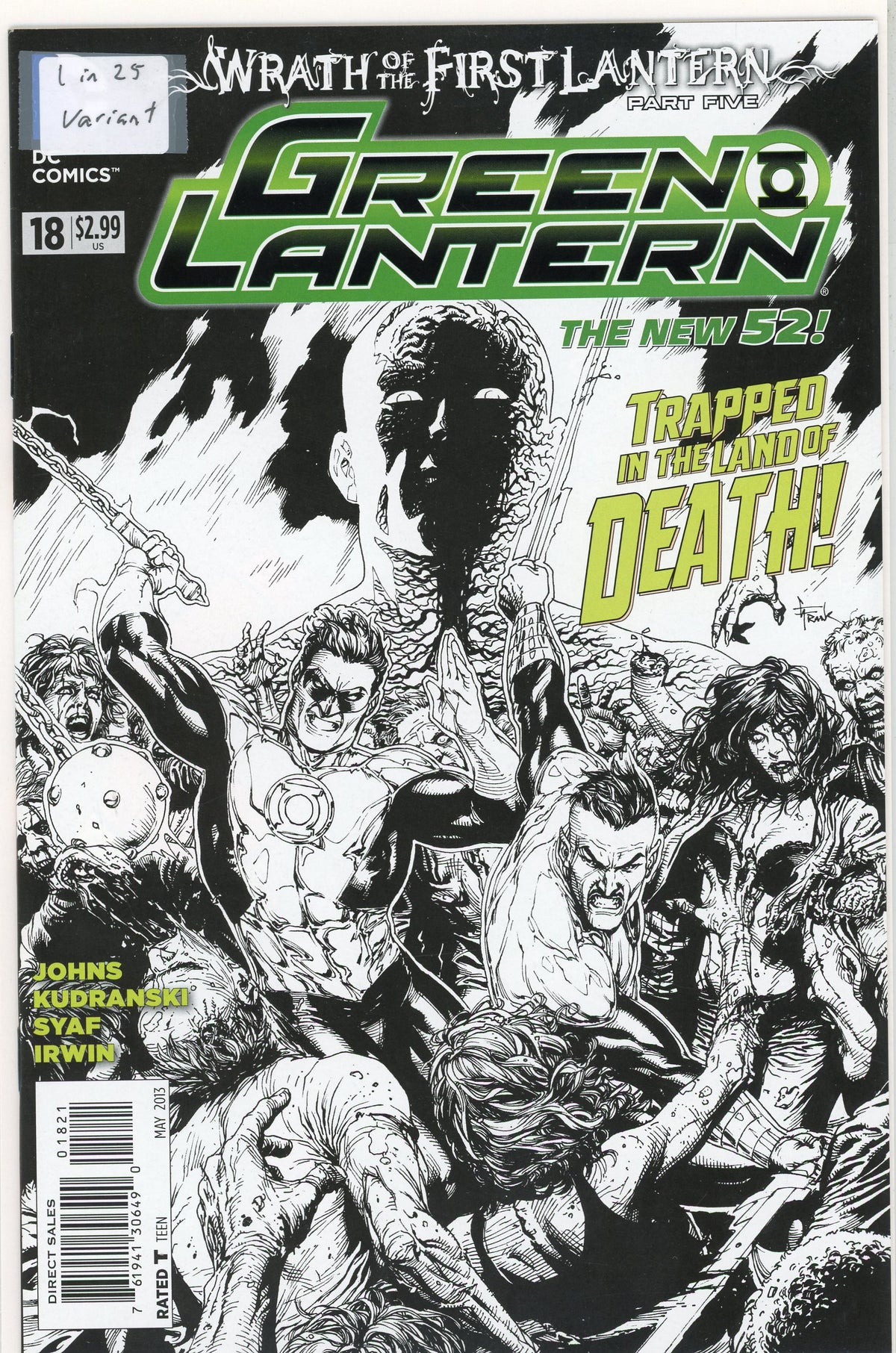 GREEN LANTERN THE NEW 52 #18 NM 1 IN 25 VARIANT BLACK AND WHITE COVER GEM