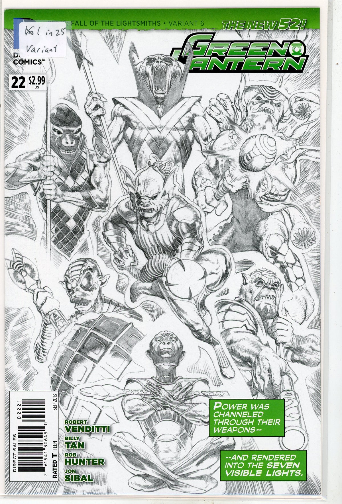 GREEN LANTERN #22 NEW 52 NM 1 IN 25 VARIANT BLACK AND WHITE COVER