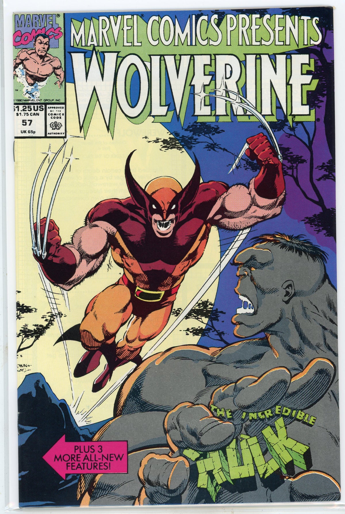 MARVEL COMICS PRESENTS WOLVERINE #57 NM GREAT HULK APP. GLOSSY SHEEN