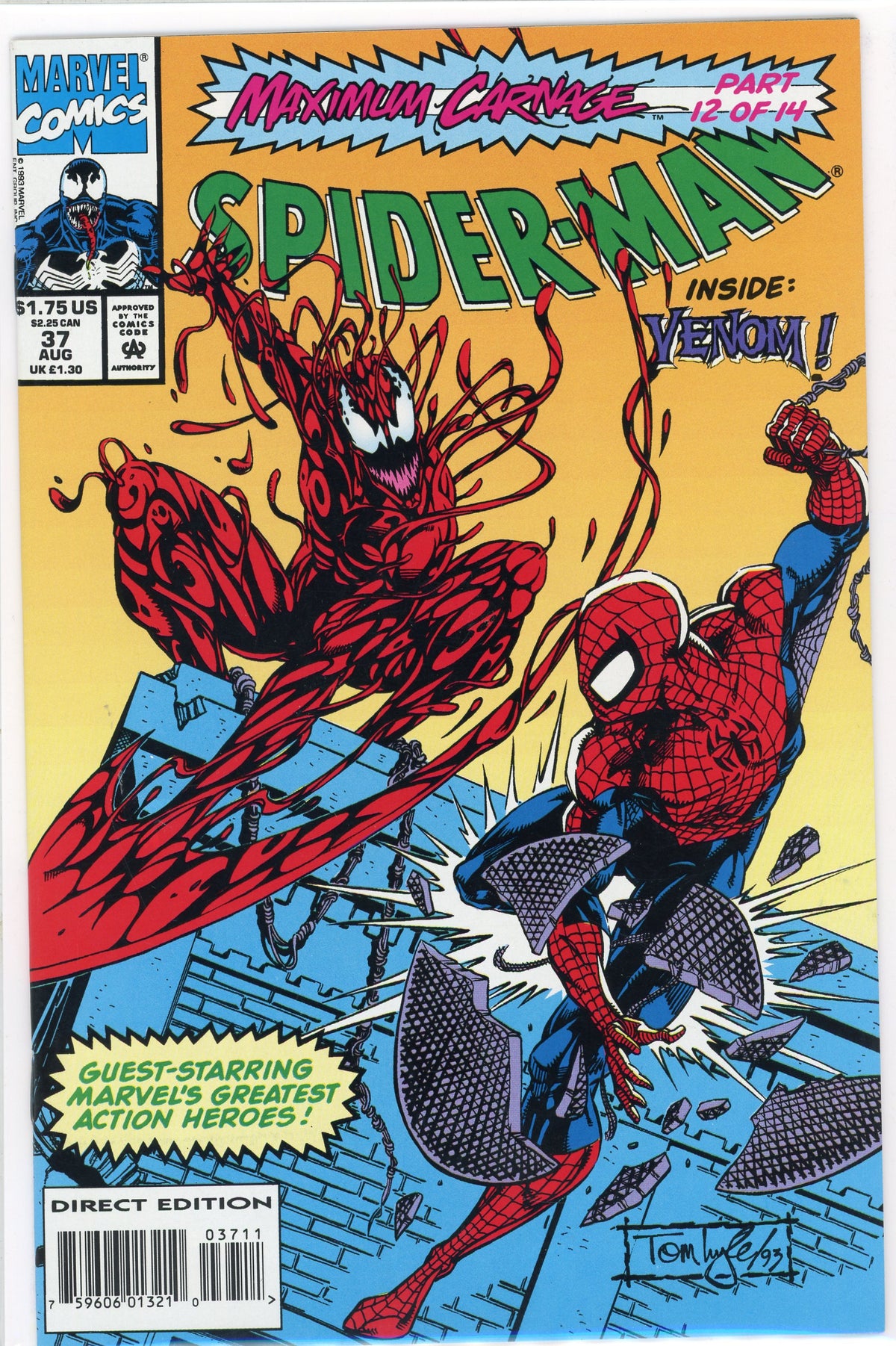 SPIDERMAN #37 NM MAXIMUM CARNAGE STORYLINE VENOM APP. ACTION PACKED COVER