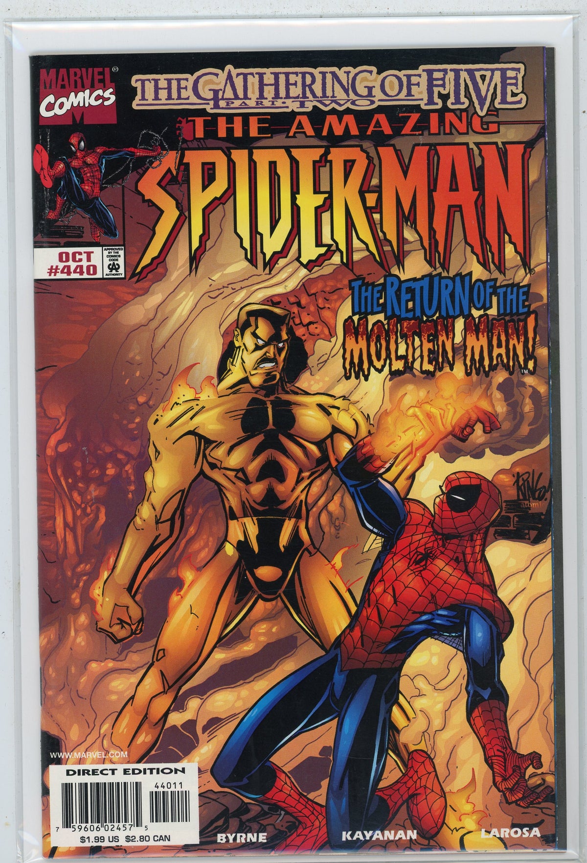 THE AMAZING SPIDERMAN #440  NM BYRNE WORK MOLTEN MAN BATTLE COVER
