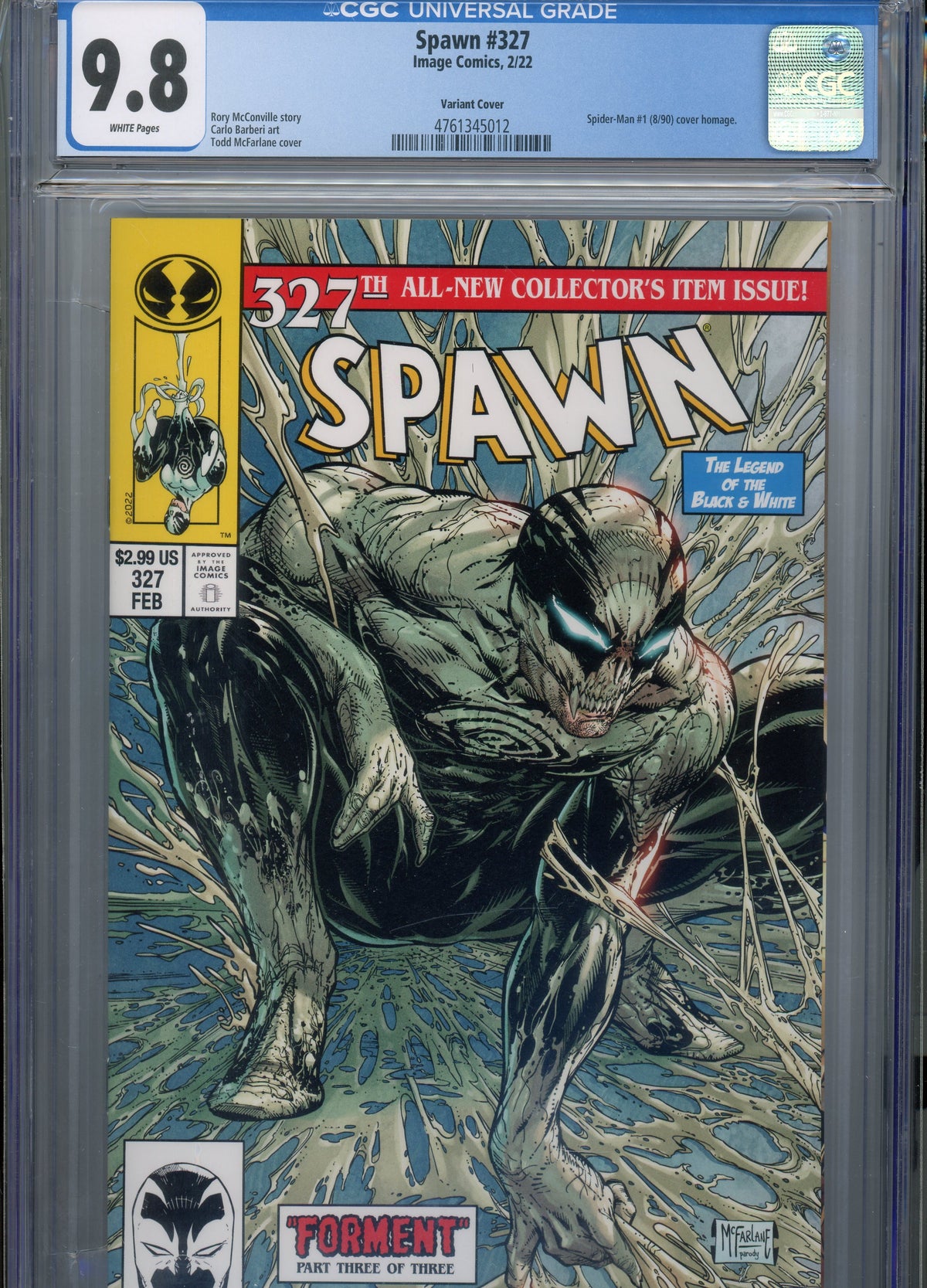 SPAWN #327 MT 9.8 CGC WHITE PAGES VARIANT COVER MCFARLANE WORK