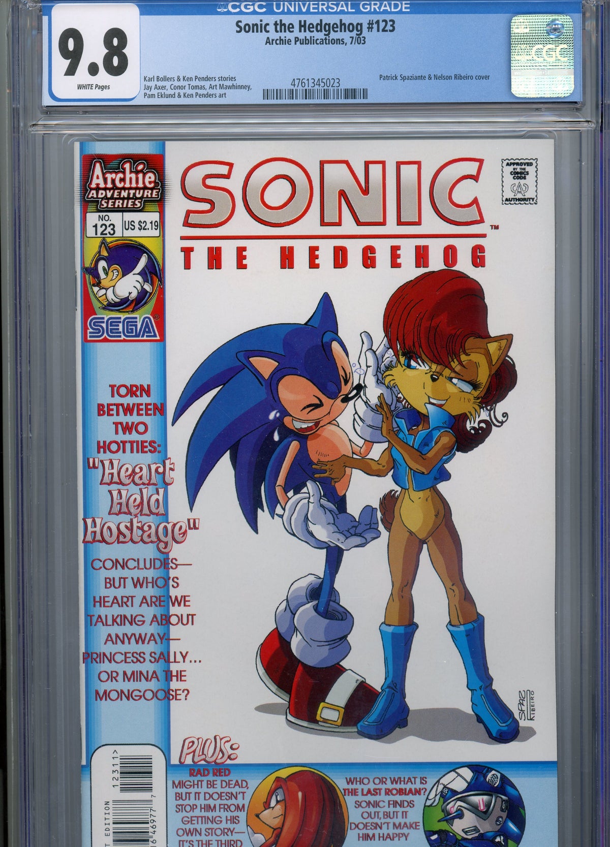 SONIC THE HEDGEHOG #123 MT 9.8 CGC WHITE PAGES EKLUND ART BOLLERS STORIES