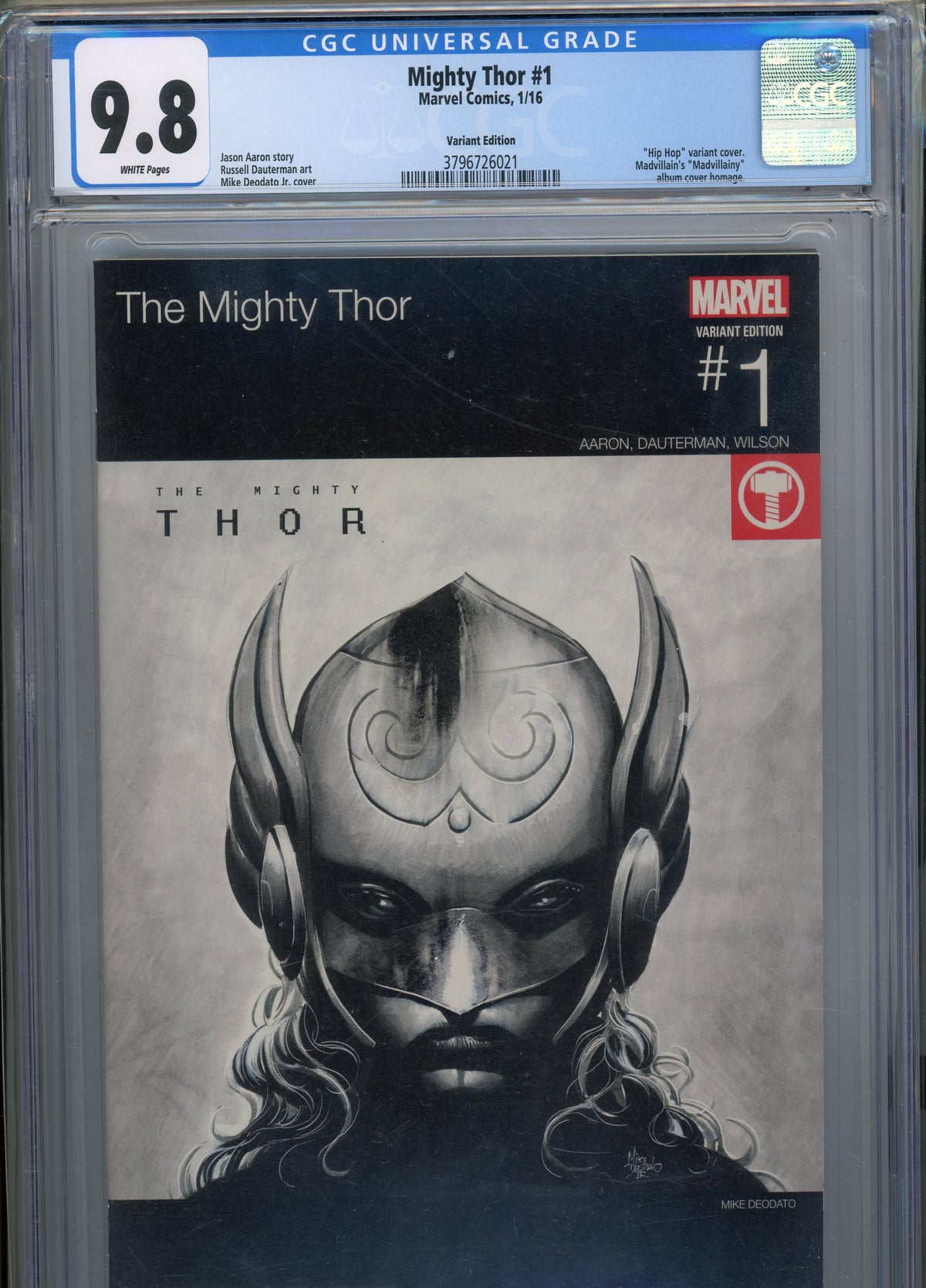 MIGHTY THOR #1 MT 9.8 CGC WHITE PAGES VARIANT ED. HIP HOP DEODATO JR. COVER