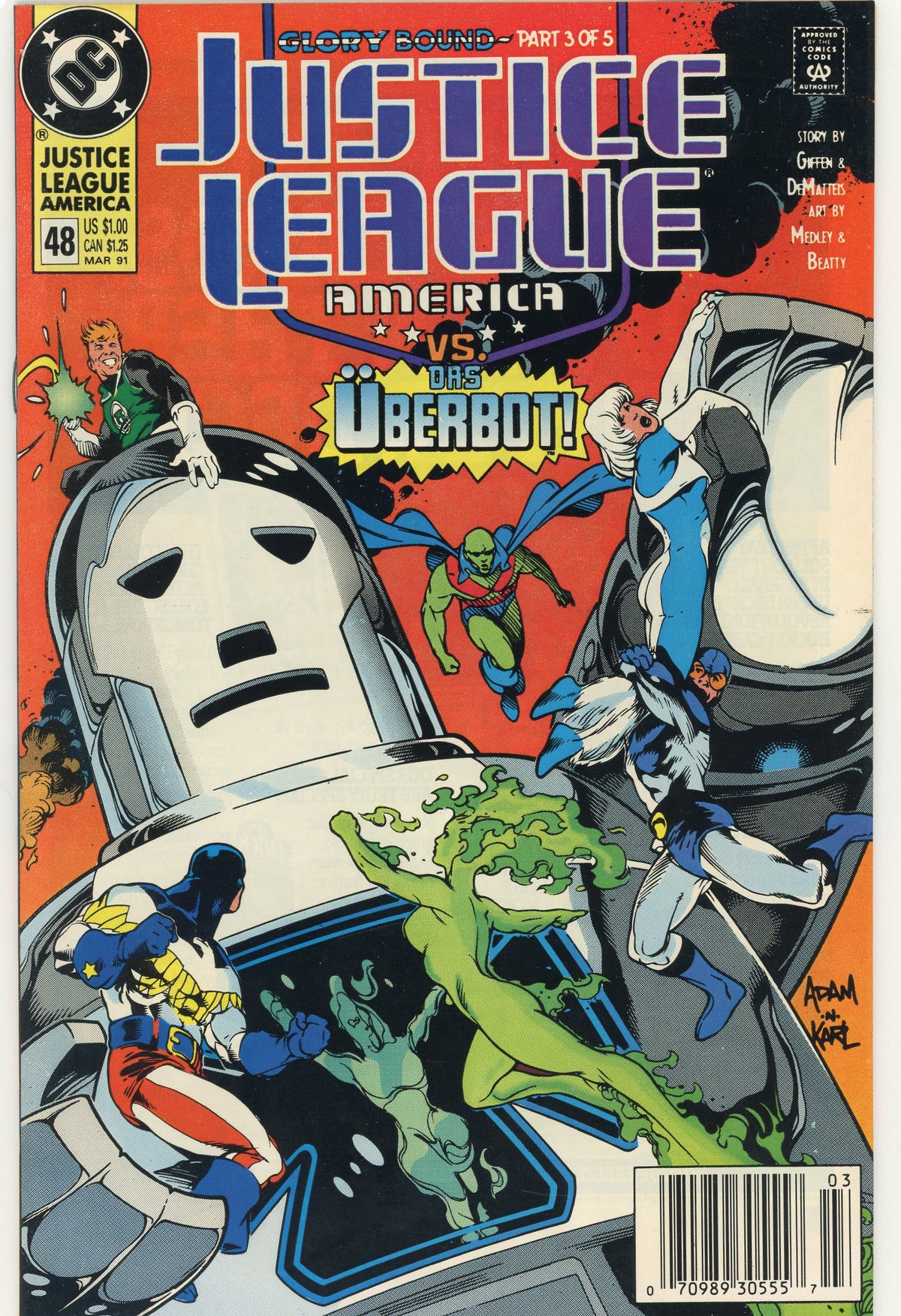 JUSTICE LEAGUE AMERICA #48 NM STUNNING ROBOT BATTLE COVER NICE GLOSS