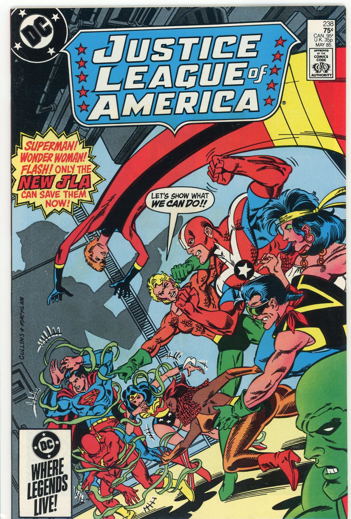 JUSTICE LEAGUE OF AMERICA #238 NM AWE INSPIRING BATTLE COVER NICE SHEEN