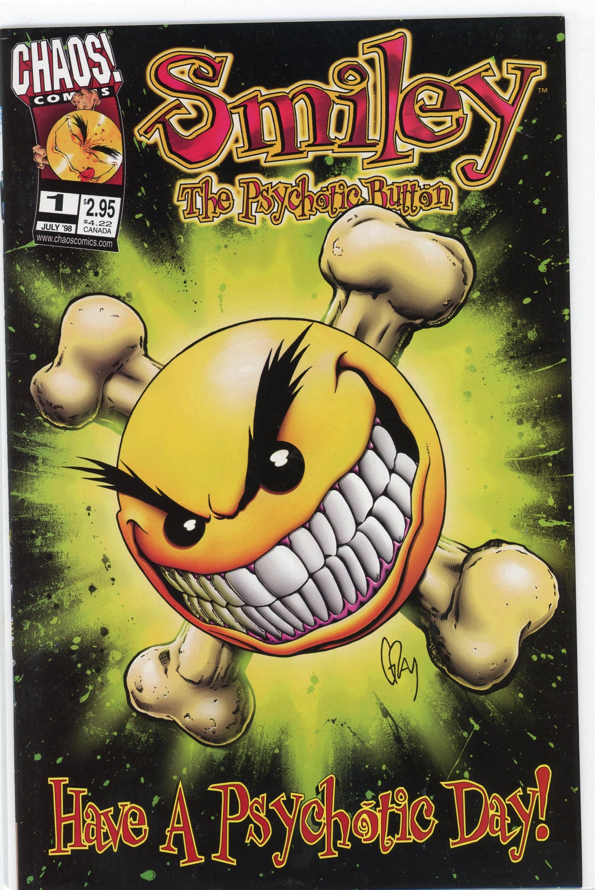 SMILEY THE PSYCHOTIC BUTTON #1 NM CHAOS COMICS VISUALLY ARRESTING COVER