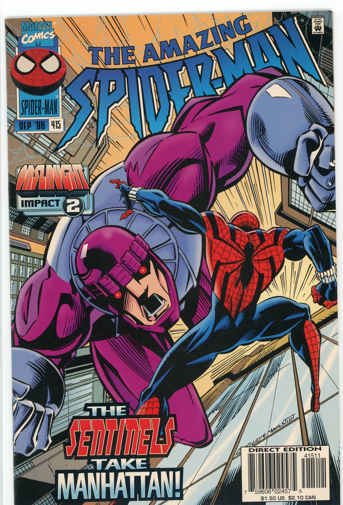 THE AMAZING SPIDERMAN #415 NM AWESOME SENTINELS BATTLE COVER GEM