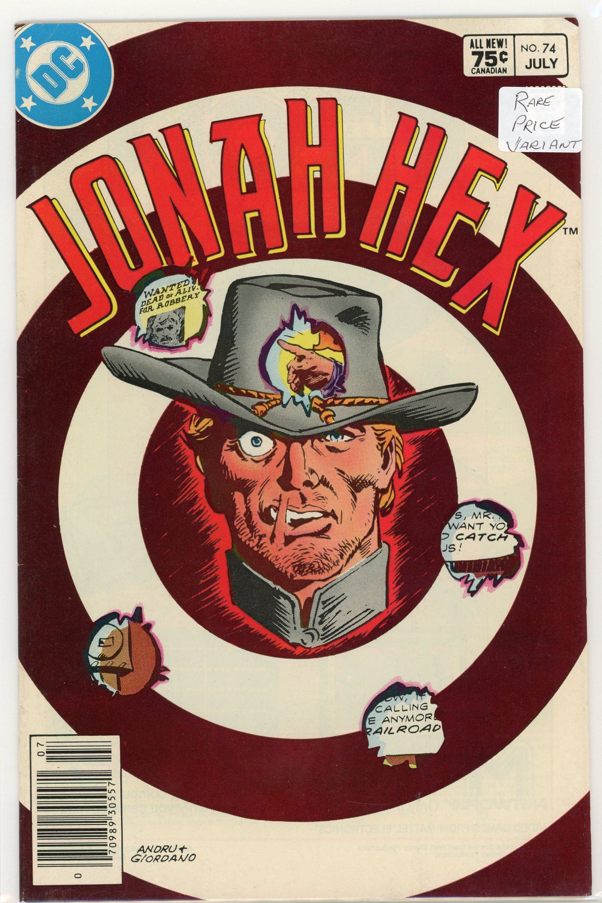 JONAH HEX #74 HIGHER GRADE RARE PRICE VARIANT ANDRU BULLSEYE COVER