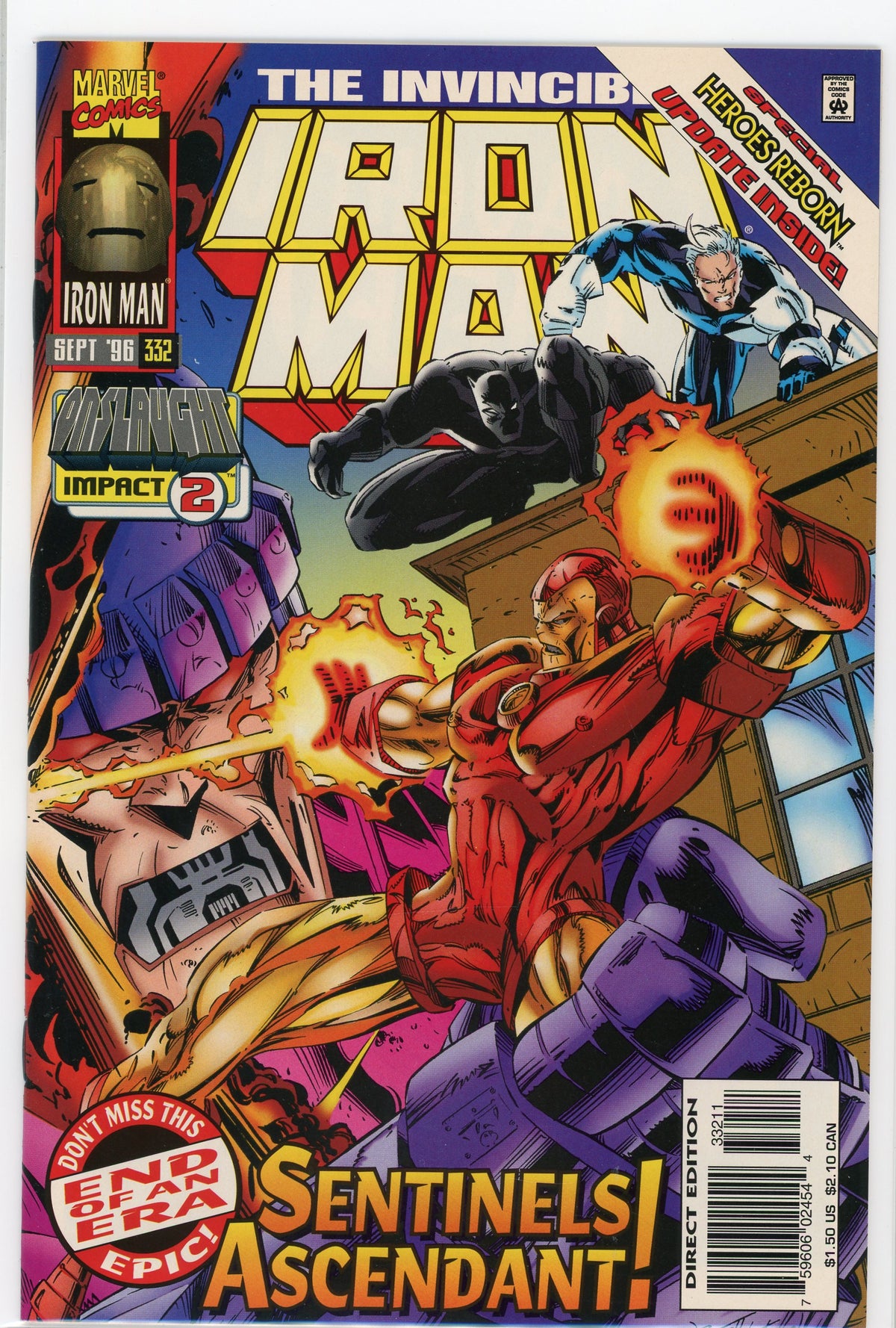 THE INVINCIBLE IRON MAN #332 NM VIBRANT COLORS GREAT BATTLE COVER 1996 LAST ISSUE ORIGINAL SERIES