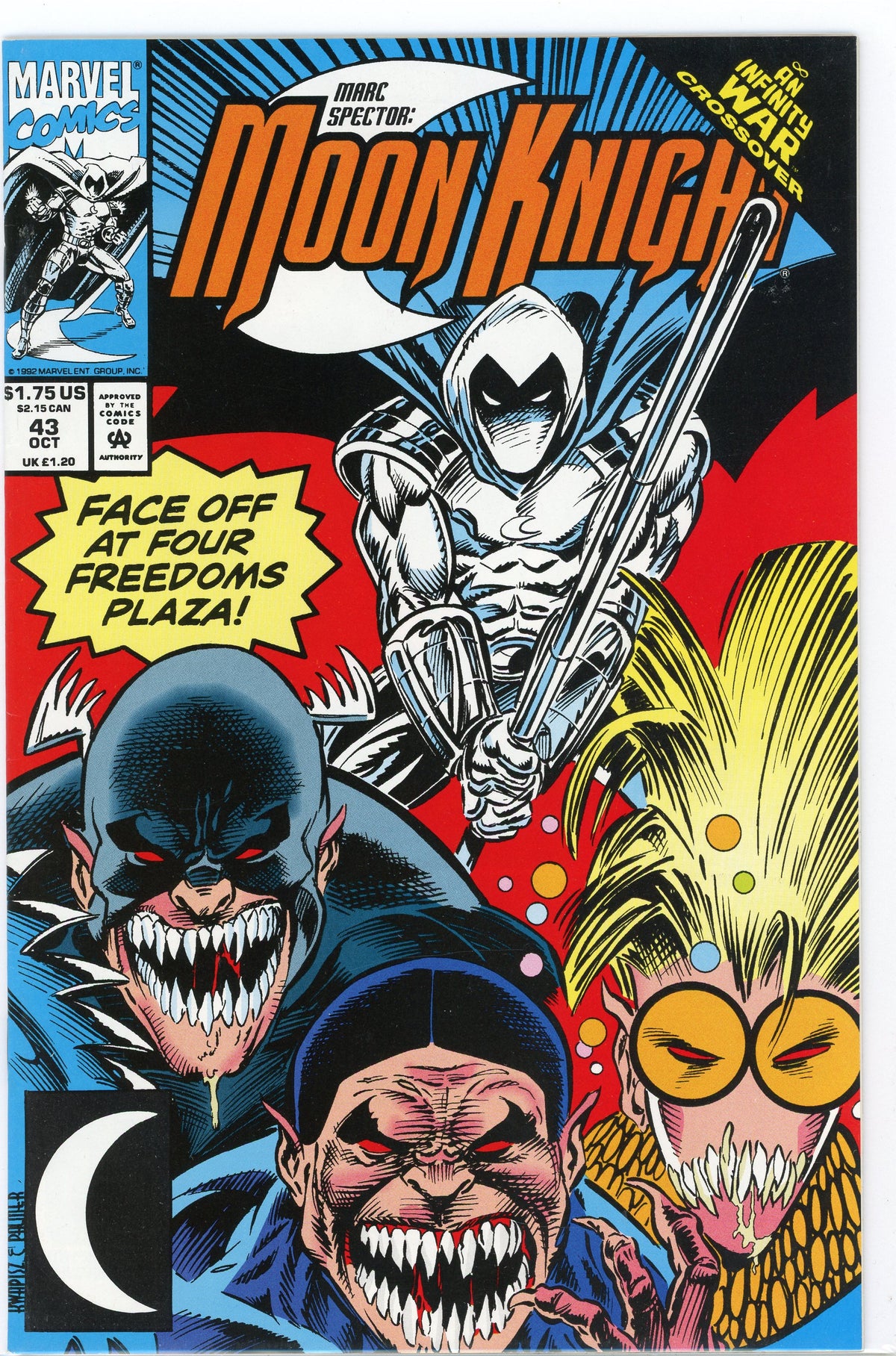 MARC SPECTOR MOON KNIGHT #43 NM TERRIFYING COVER INFINITY WAR CROSSOVER