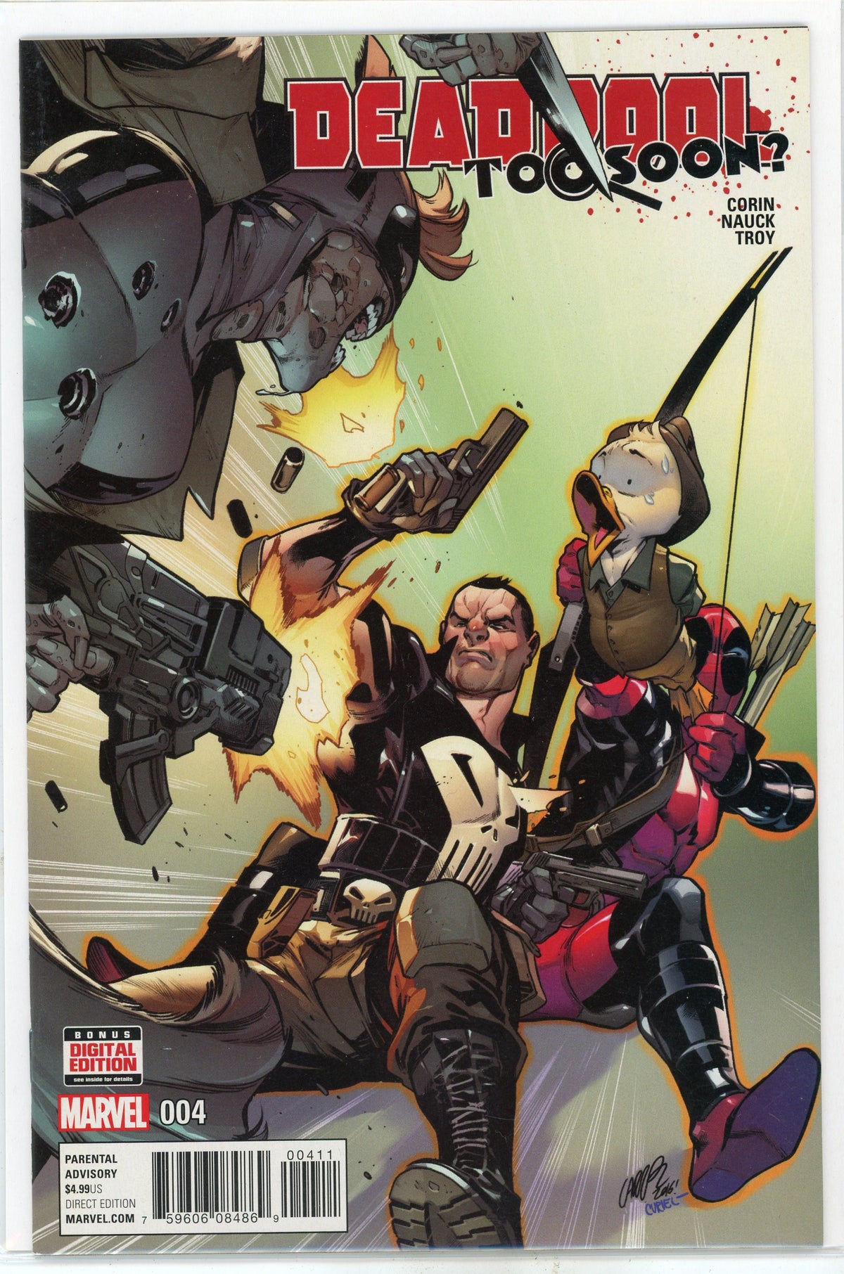 DEADPOOL #4 TOO SOON NM PUNISHER APP. GLOSSY SHEEN ACTION PACKED COVER
