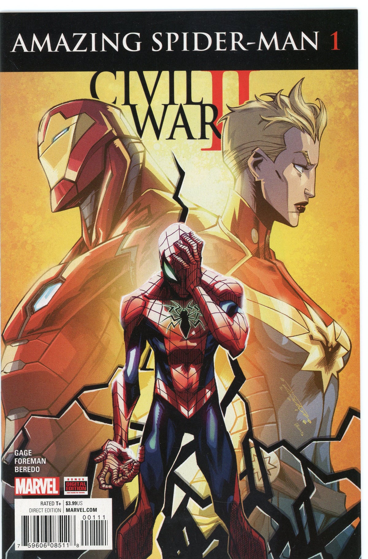 AMAZING SPIDERMAN #1 CIVIL WAR 2 NM FORLORN COVER SENSATIONAL GLOSS