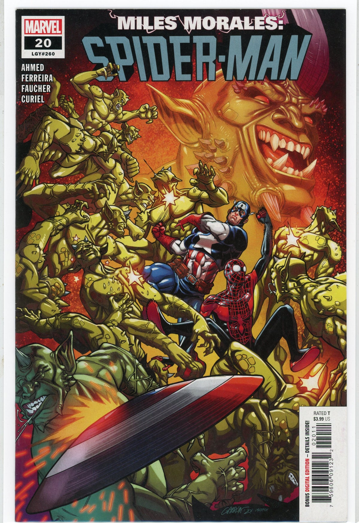 MILES MORALES SPIDERMAN #20 NM CAPTAIN AMERICA APP. GREAT BATTLE COVER