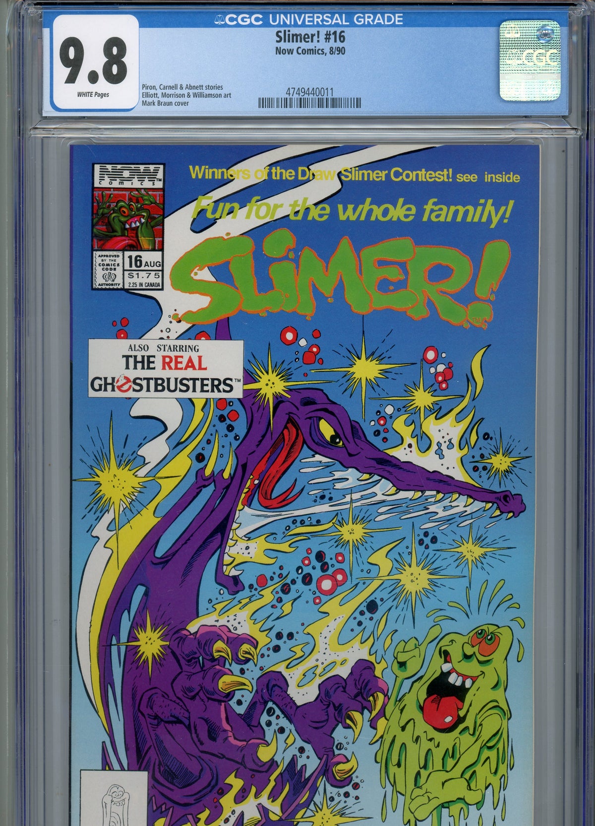 SLIMER #16 MT 9.8 CGC WHITE PAGES BRAUN COVER ELLIOT ART PIRON STORIES