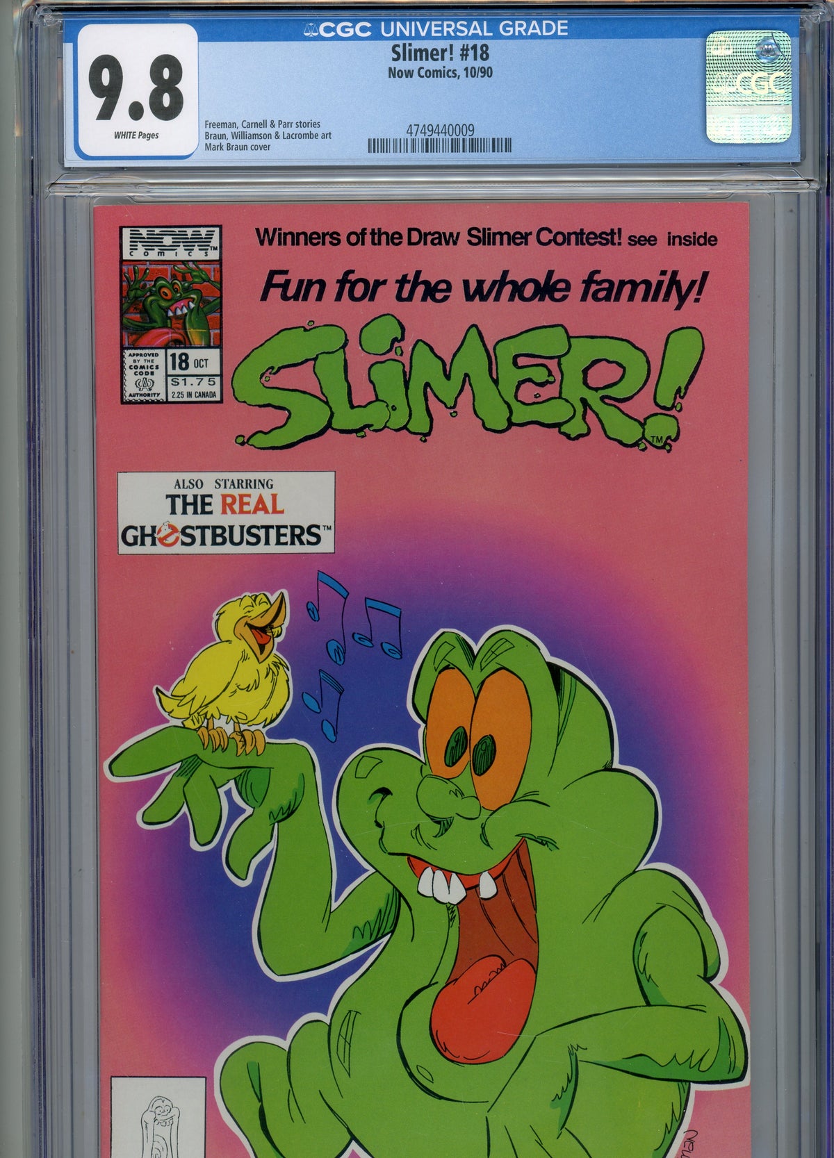 SLIMER #18 MT 9.8 CGC WHITE PAGES PARR STORIES BRAUN ART AND COVER