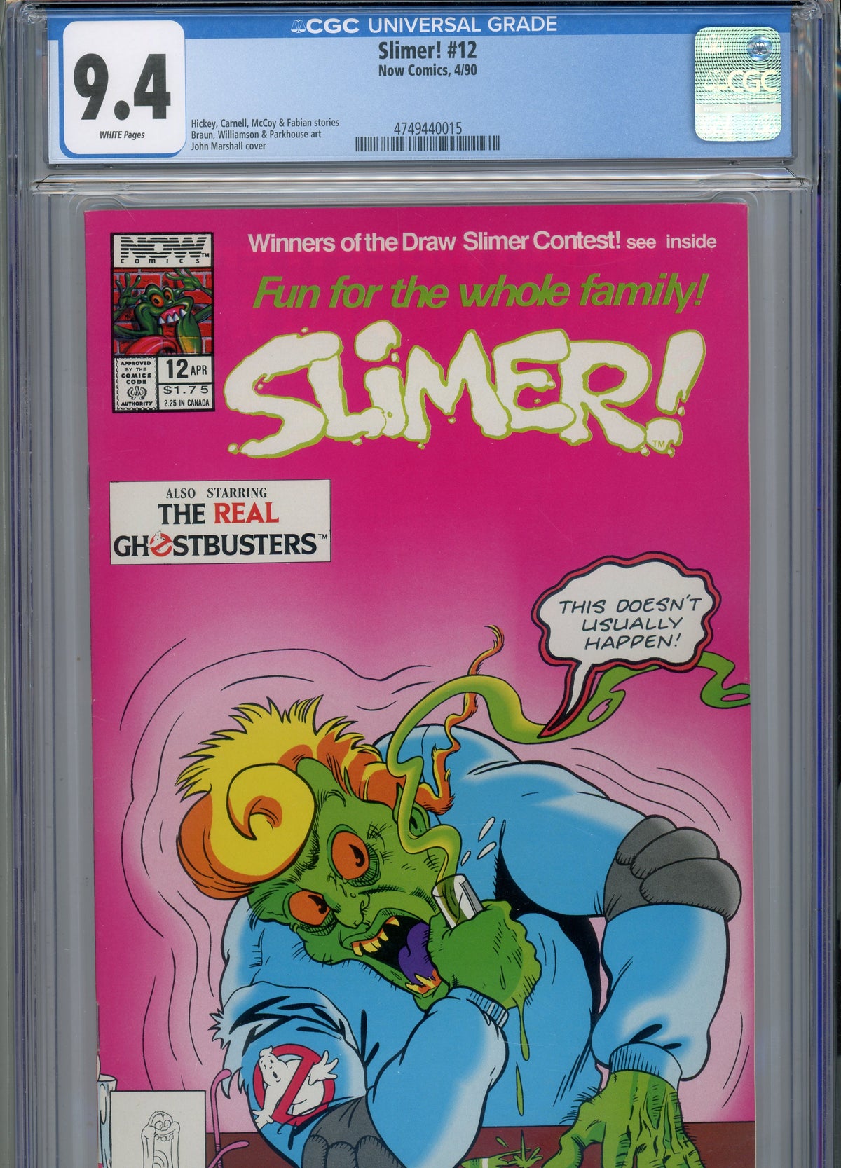SLIMER #12 NM 9.4 CGC WHITE PAGES MARSHALL COVER PARKHOUSE ART HICKEY