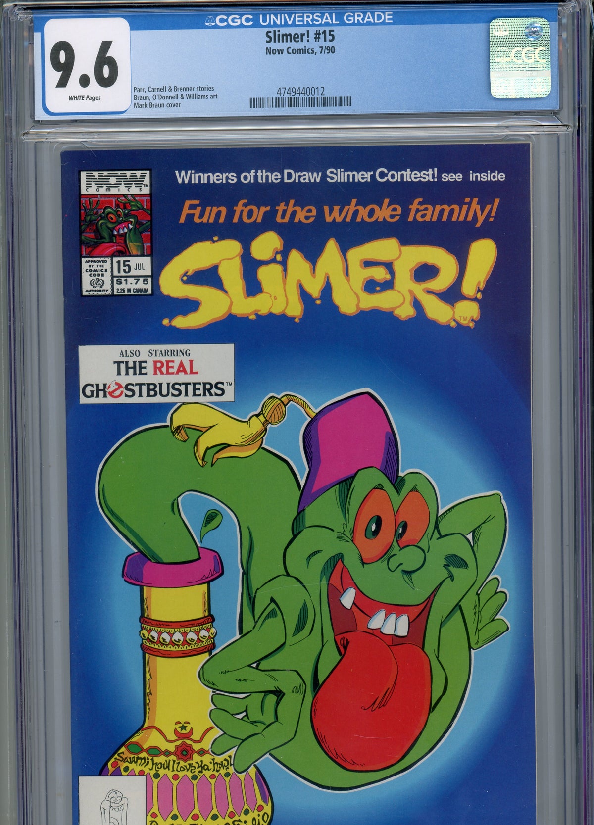 SLIMER #15 NM 9.6 CGC WHITE PAGES BRAUN COVER WILLLIAMS ART PARR STORIES