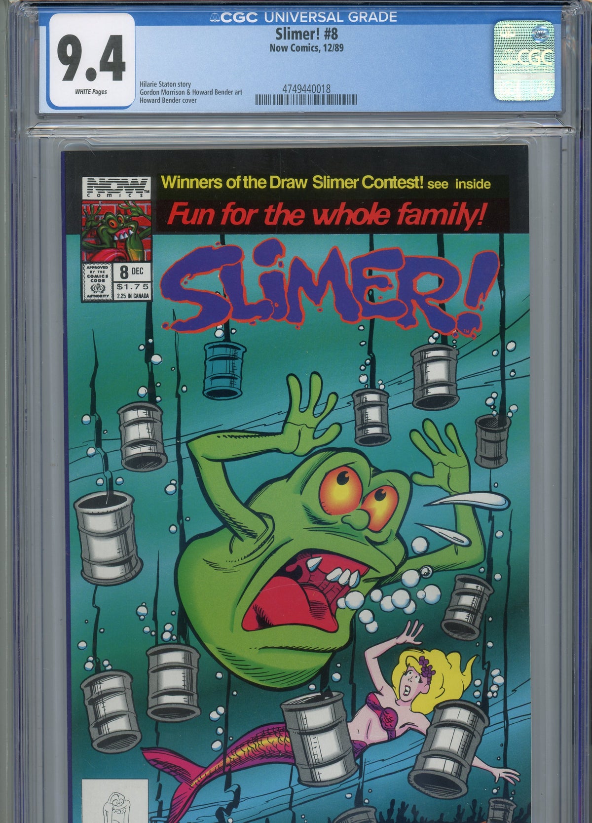 SLIMER #8 NM 9.4 CGC WHITE PAGES STATON STORY BENDER COVER MORRISON ART